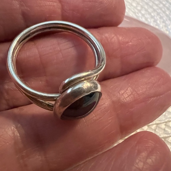 Solid Garnet Sterling Silver Cabochon Gemstone Ring - Picture 5 of 6